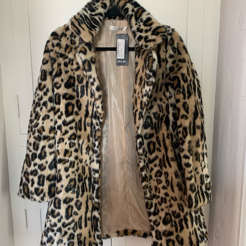 Leopard faux fur coat